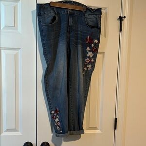 City Chic Blue Jeans with Floral Embroidery